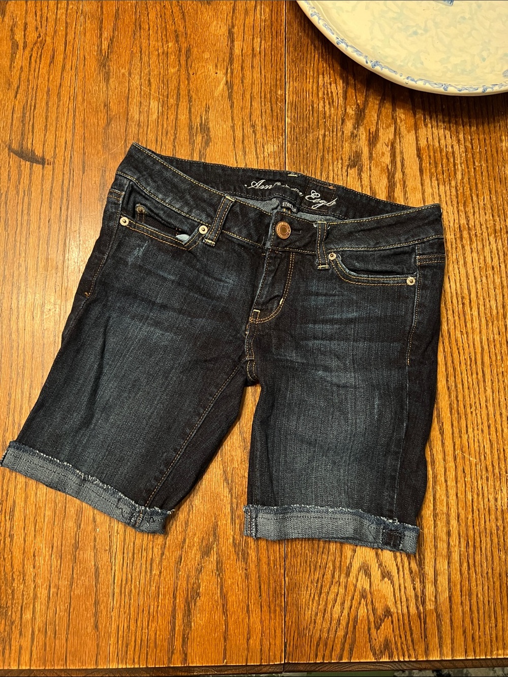 American Eagle Outfitters low rise Dark Indigo Rolled Cuff Denim Bermuda Shorts